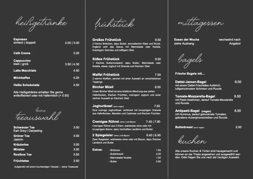 Menu von Cafe West in Schorndorf, page 1