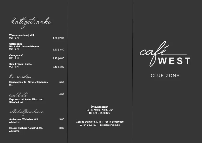 Menu von Cafe West in Schorndorf, page 2